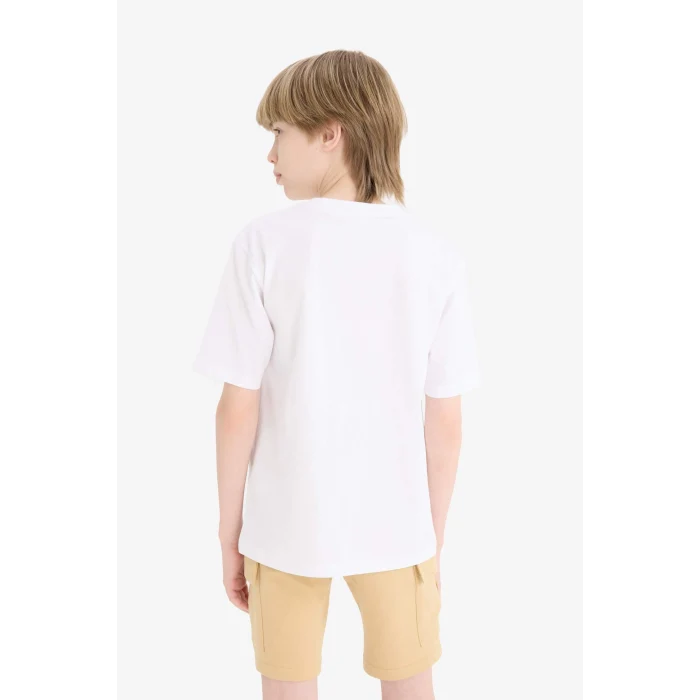 Defacto E0184 Beyaz Erkek Çocuk Bisiklet Yaka Baskılı Kısa Kollu Tişört