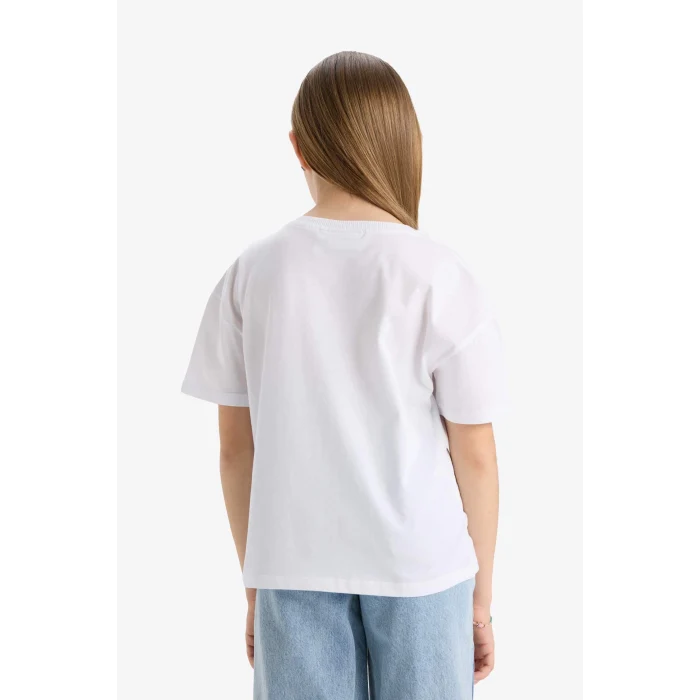 Defacto E4411 Beyaz Kız Çocuk Harry Potter Relax Fit Bisiklet Yaka Kısa Kollu Tişört