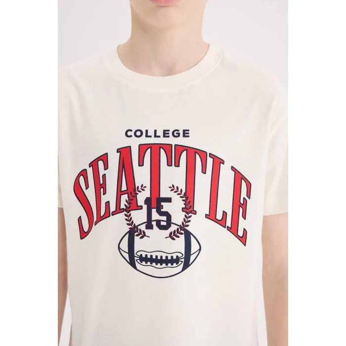 Defacto E4691 Ekru Erkek Çocuk 2li Takım Baskılı Kısa Kollu Tişört Esnek Belli Şort