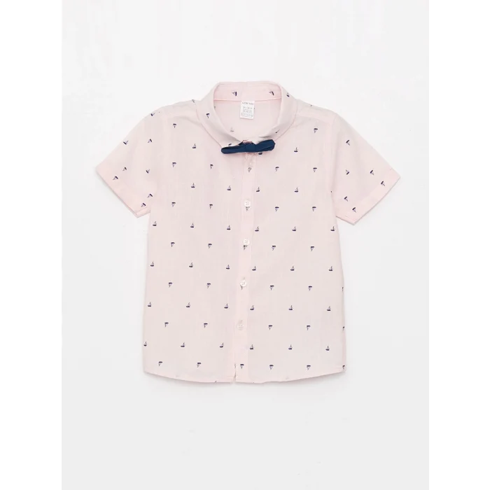 LCW baby Pembe Kısa Kollu Baskılı Erkek Bebek Gömlek ve Şort 2li Takım