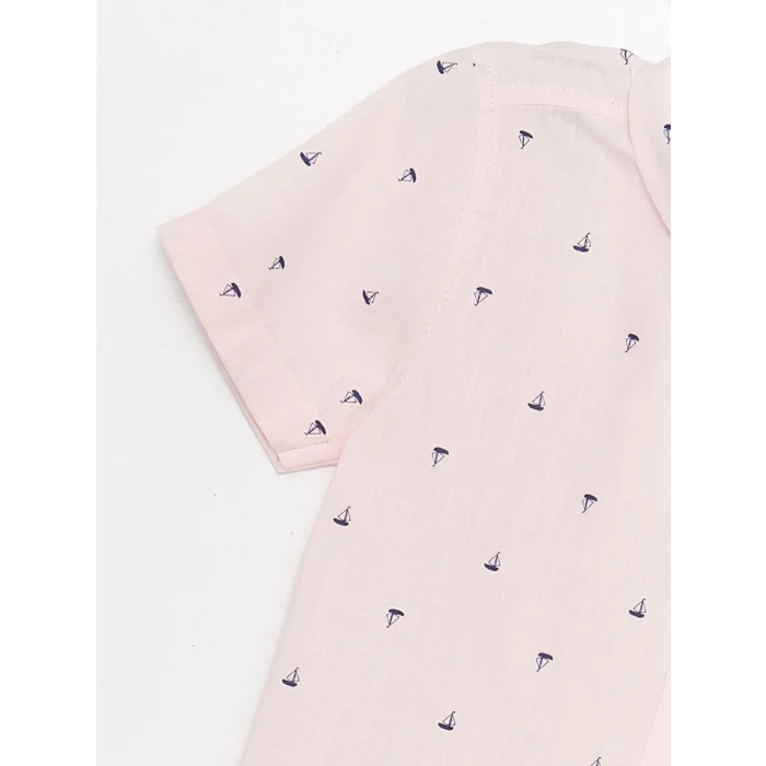 LCW baby Pembe Kısa Kollu Baskılı Erkek Bebek Gömlek ve Şort 2li Takım