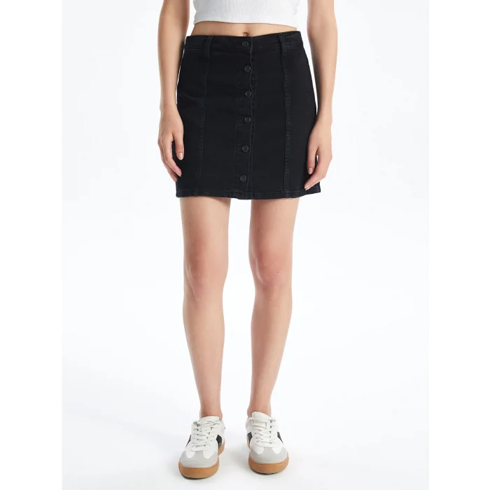 LCW Jeans Siyah Standart Fit Kadın Jean Etek