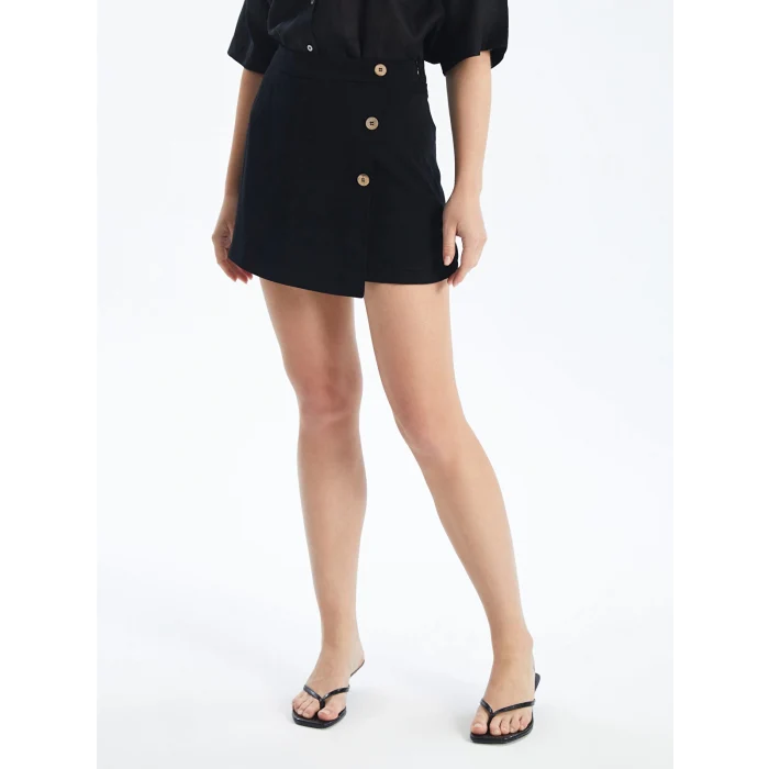 LCW Vision Siyah Standart Fit Düz Keten Karışımlı Kadın Şort Etek