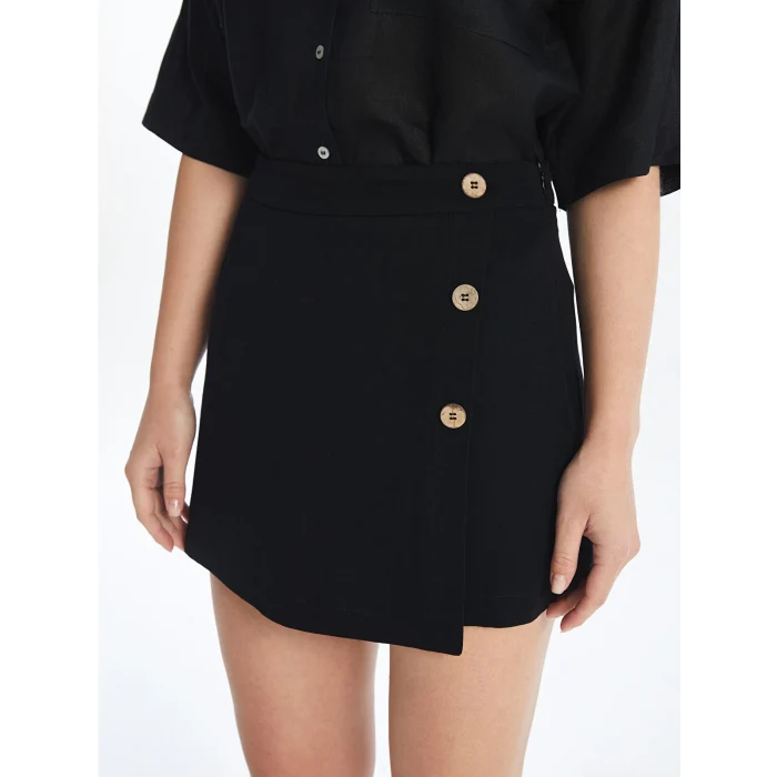 LCW Vision Siyah Standart Fit Düz Keten Karışımlı Kadın Şort Etek