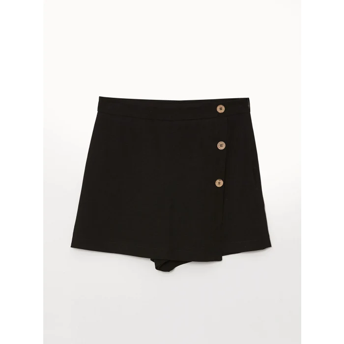 LCW Vision Siyah Standart Fit Düz Keten Karışımlı Kadın Şort Etek