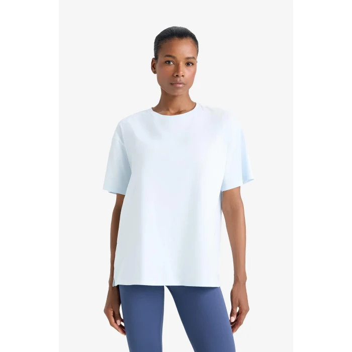 Defacto E3494 Mavi DeFactoFit Comfort Fit Bisiklet Yaka Sporcu Kısa Kollu Tişört