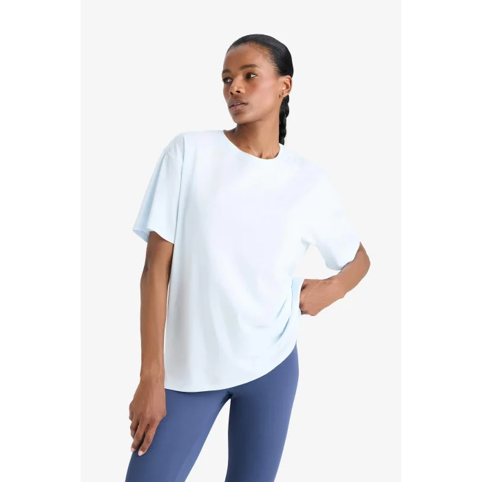 Defacto E3494 Mavi DeFactoFit Comfort Fit Bisiklet Yaka Sporcu Kısa Kollu Tişört