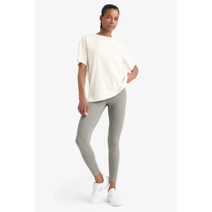 Defacto E3494 Bej DeFactoFit Comfort Fit Bisiklet Yaka Sporcu Kısa Kollu Tişört