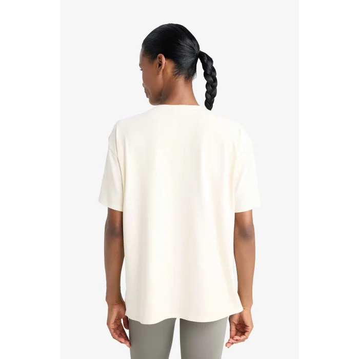 Defacto E3494 Bej DeFactoFit Comfort Fit Bisiklet Yaka Sporcu Kısa Kollu Tişört