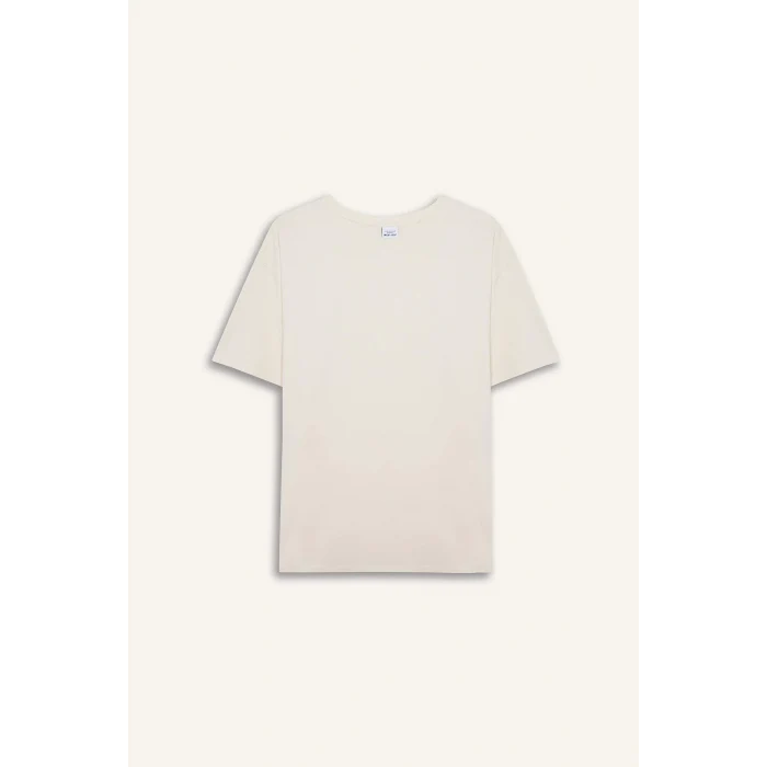 Defacto E3494 Bej DeFactoFit Comfort Fit Bisiklet Yaka Sporcu Kısa Kollu Tişört