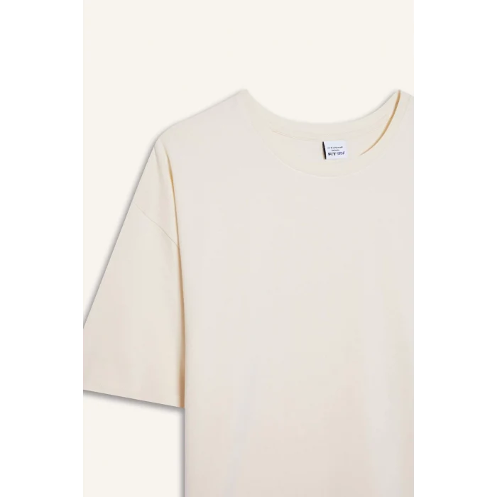 Defacto E3494 Bej DeFactoFit Comfort Fit Bisiklet Yaka Sporcu Kısa Kollu Tişört