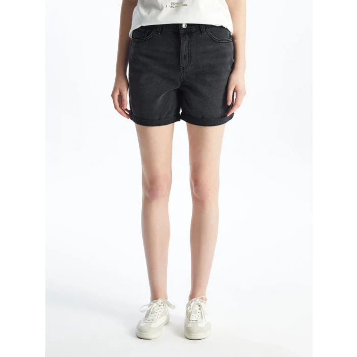 LCW Jeans Siyah Bermuda Fit Kadın Jean Şort