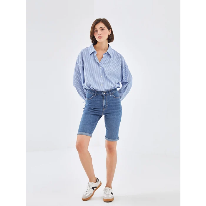 LCW Jeans Indigo Normal Bel Bermuda Fit Kadın Jean Şort