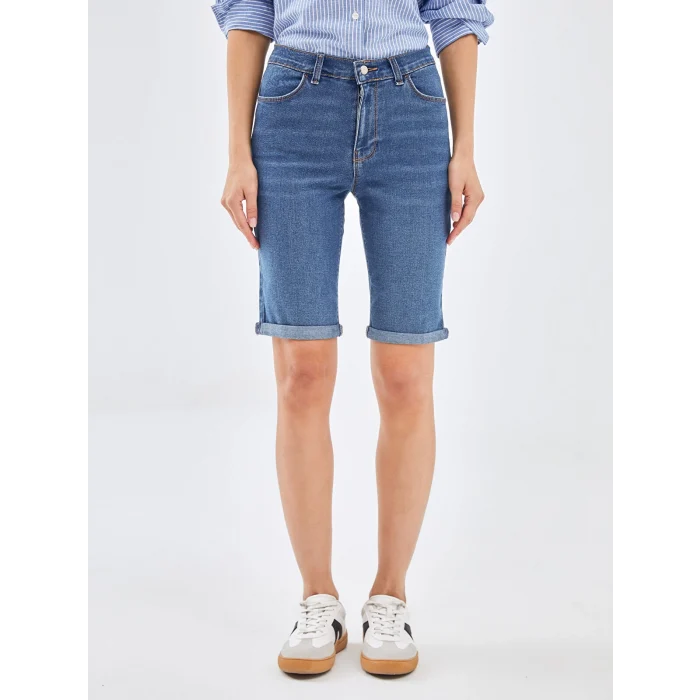 LCW Jeans Indigo Normal Bel Bermuda Fit Kadın Jean Şort