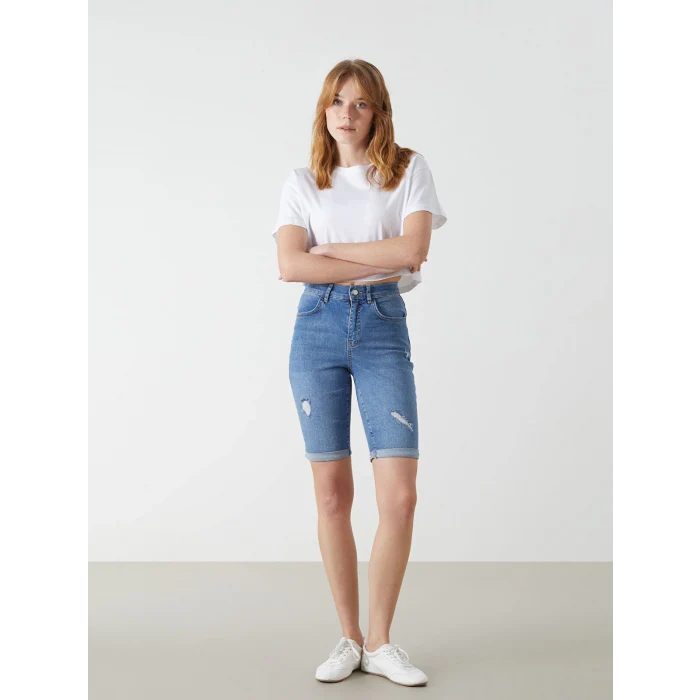 LCW Jeans Indigo Bermuda Fit Kadın Jean Şort