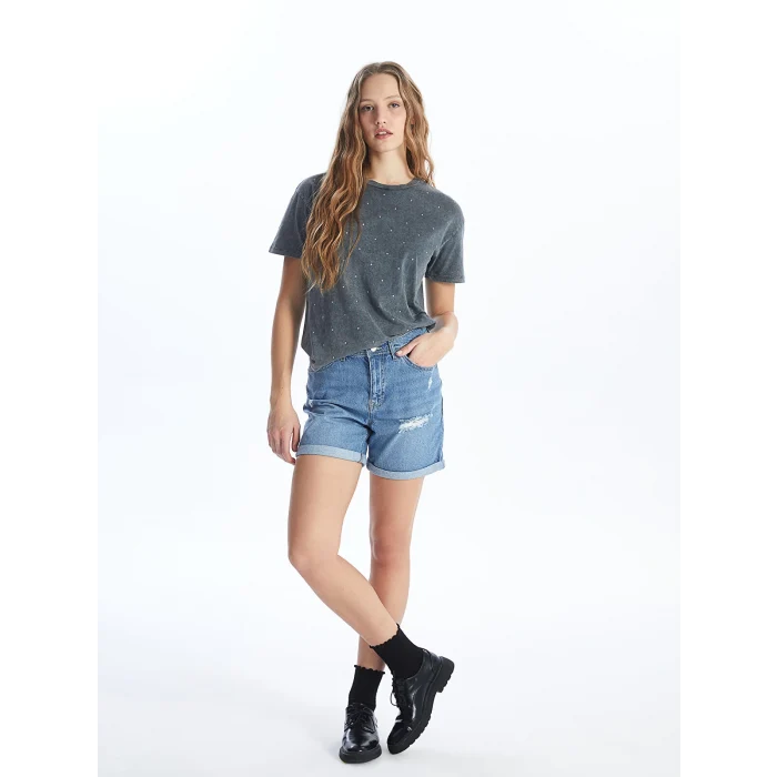 LCW Jeans Indigo Boyfriend Fit Yırtık Detaylı Kadın Jean Şort