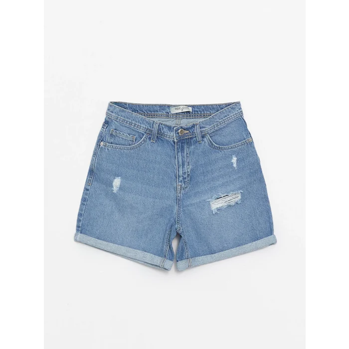 LCW Jeans Indigo Boyfriend Fit Yırtık Detaylı Kadın Jean Şort
