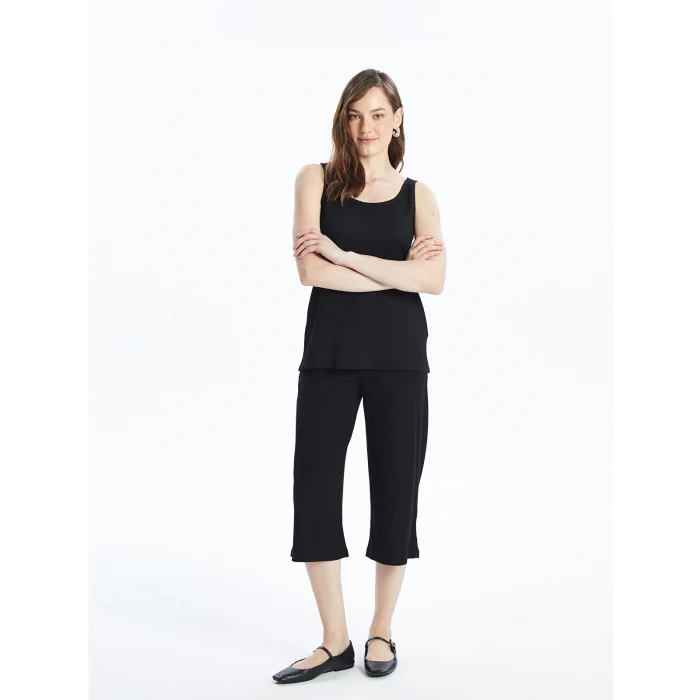 LCWAIKIKI Basic Siyah Kadın Beli Lastikli Düz Kapri