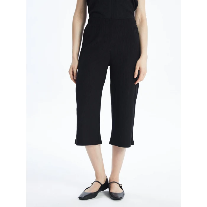 LCWAIKIKI Basic Siyah Kadın Beli Lastikli Düz Kapri