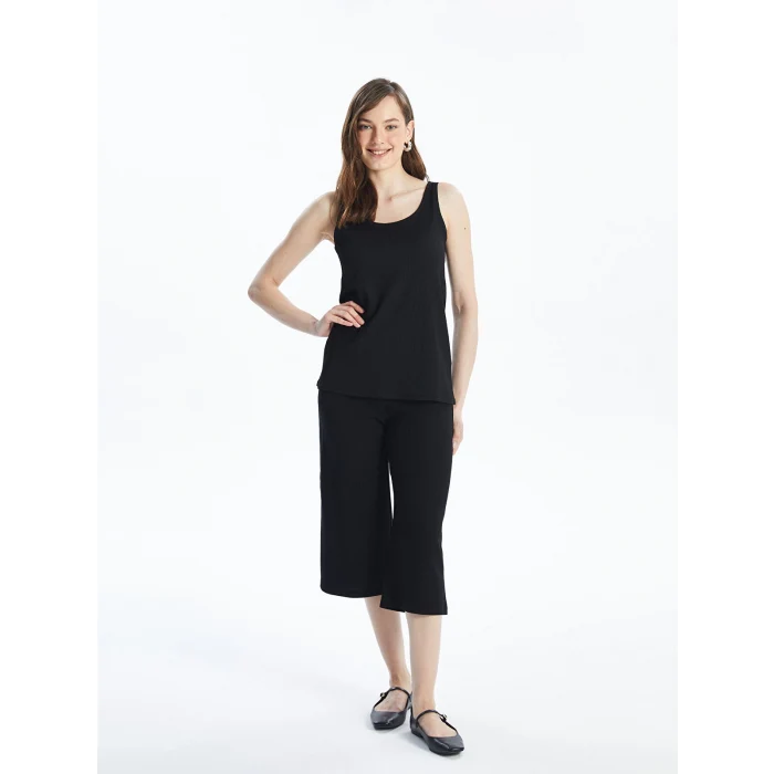 LCWAIKIKI Basic Siyah Kadın Beli Lastikli Düz Kapri