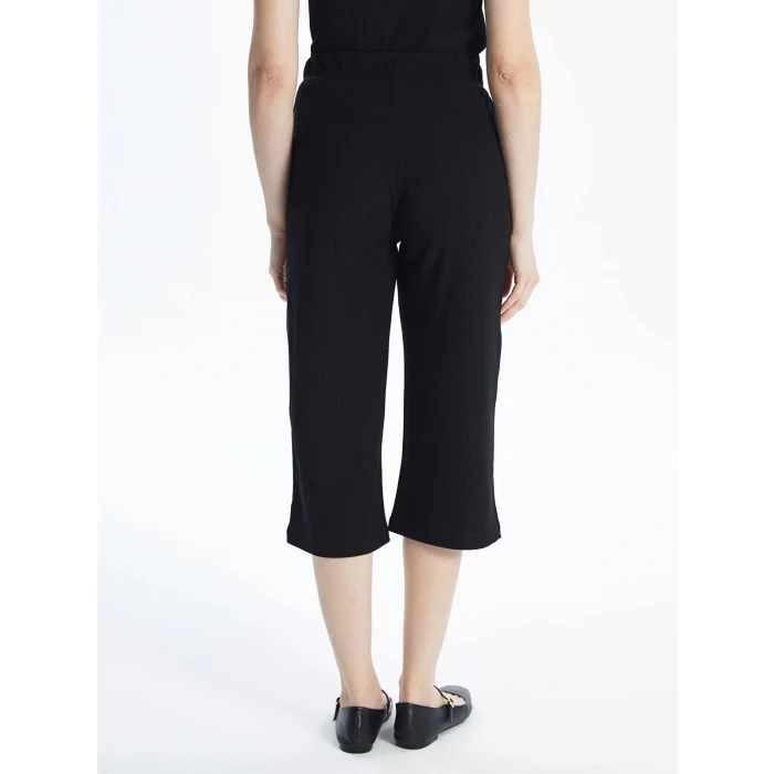 LCWAIKIKI Basic Siyah Kadın Beli Lastikli Düz Kapri