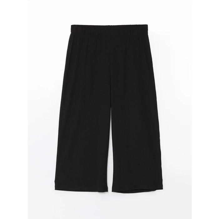 LCWAIKIKI Basic Siyah Kadın Beli Lastikli Düz Kapri