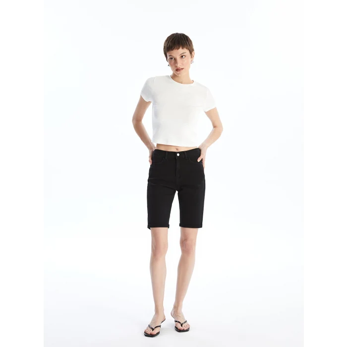 LCW Jeans Siyah Bermuda Fit Kadın Jean Şort