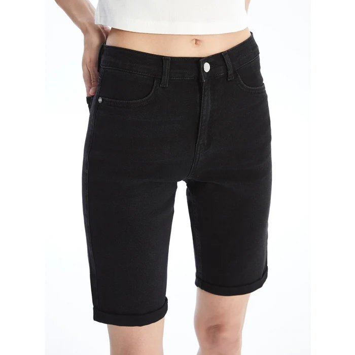 LCW Jeans Siyah Bermuda Fit Kadın Jean Şort