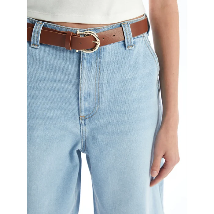 LCW Jeans Indigo Beli Kemerli Bermuda Fit Kadın Jean Şort