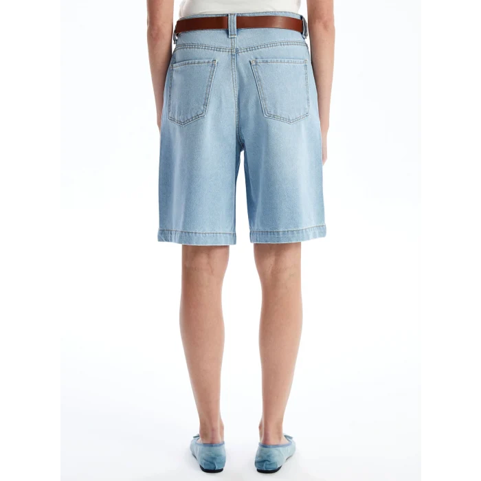 LCW Jeans Indigo Beli Kemerli Bermuda Fit Kadın Jean Şort