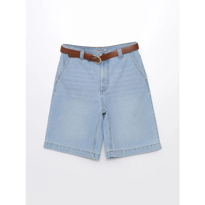 LCW Jeans Indigo Beli Kemerli Bermuda Fit Kadın Jean Şort