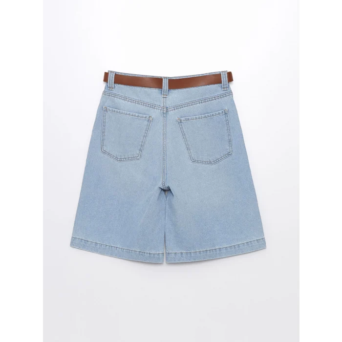 LCW Jeans Indigo Beli Kemerli Bermuda Fit Kadın Jean Şort