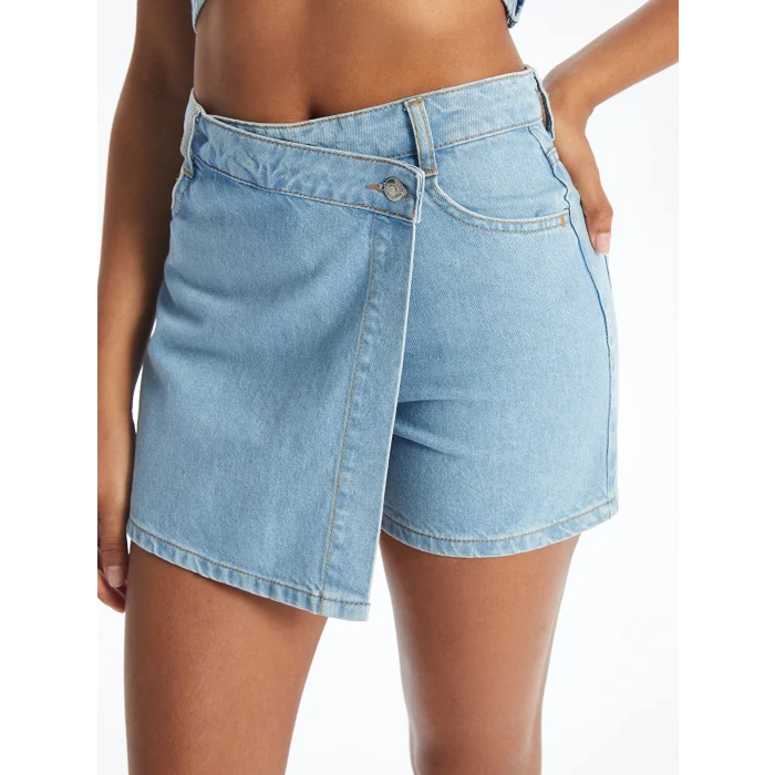 XSIDE Mavi Kadın Dar Fit Düz Jean Şort Etek