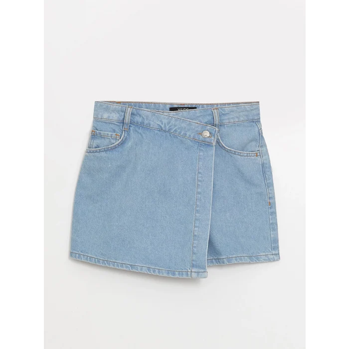 XSIDE Mavi Kadın Dar Fit Düz Jean Şort Etek