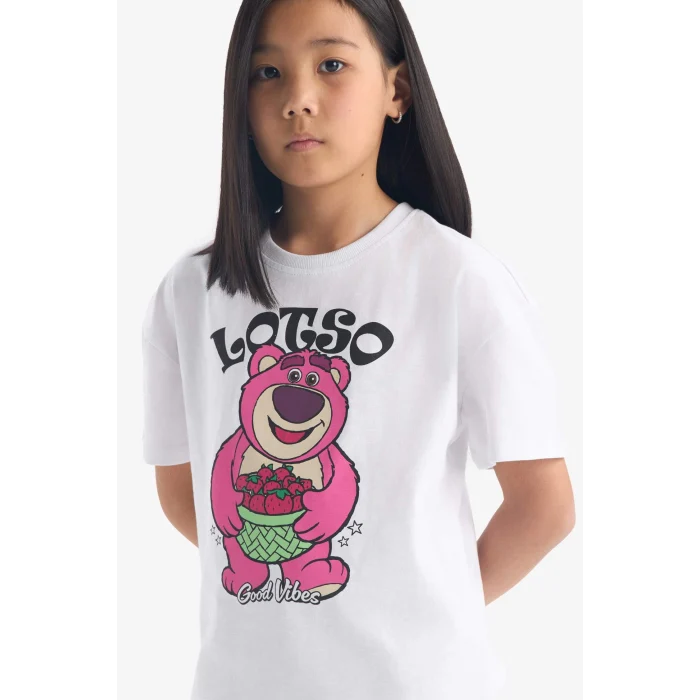 Defacto E6557 Beyaz Kız Çocuk Toy Story Relax Fit Bisiklet Yaka Kısa Kollu Tişört