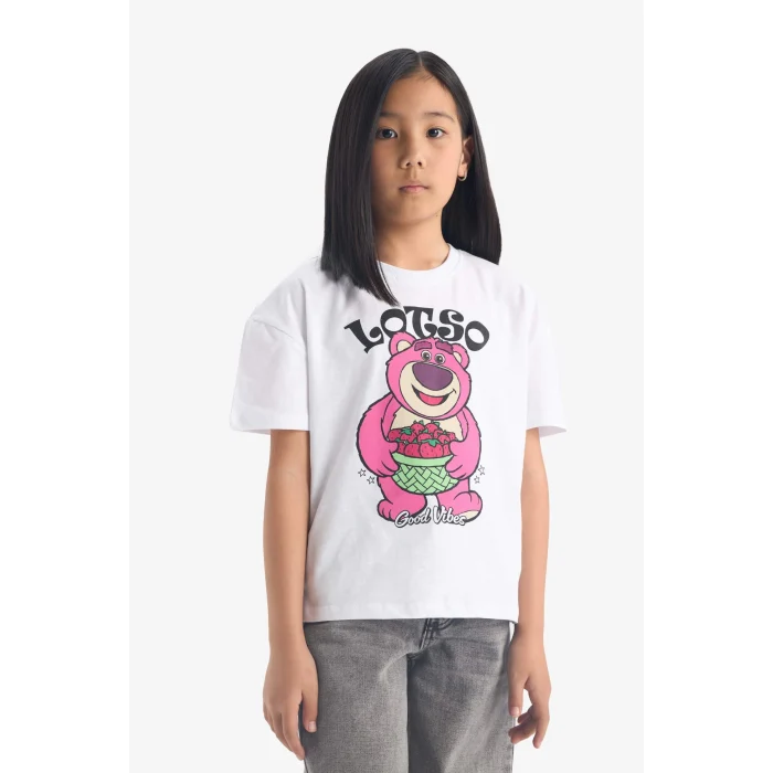 Defacto E6557 Beyaz Kız Çocuk Toy Story Relax Fit Bisiklet Yaka Kısa Kollu Tişört