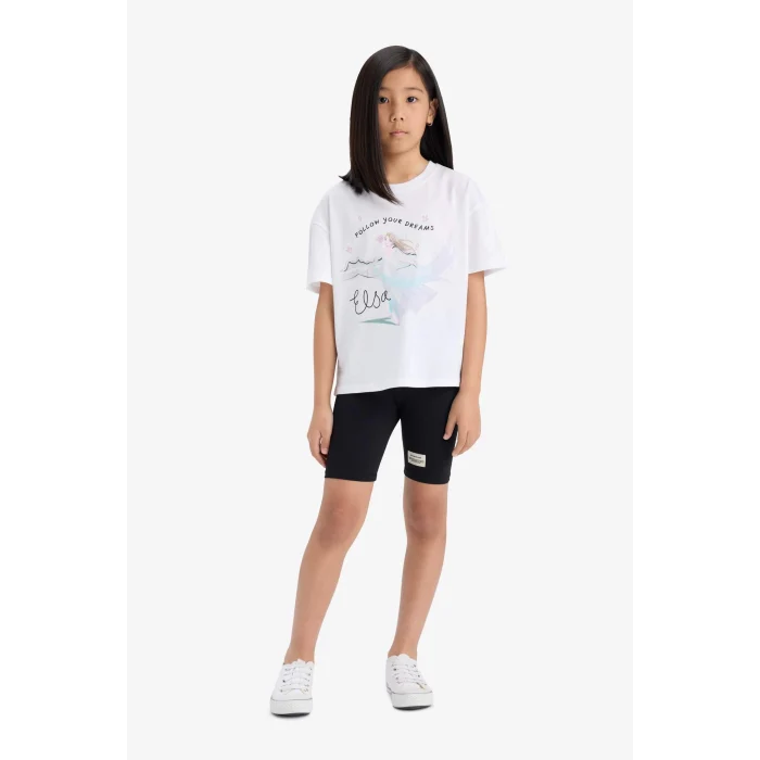 Defacto E8166 Beyaz Kız Çocuk Frozen Relax Fit Bisiklet Yaka Kısa Kollu Tişört