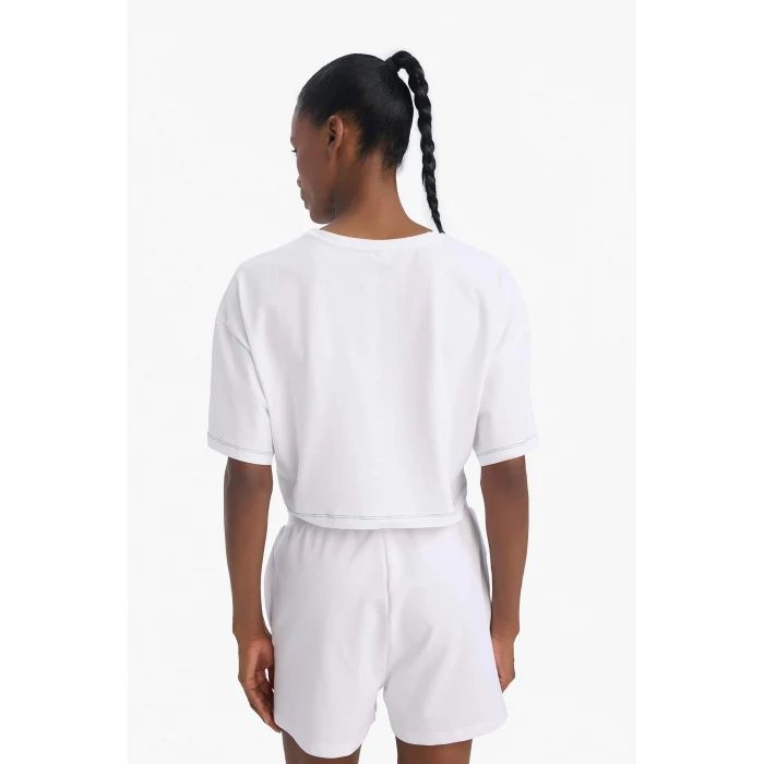 Defacto E3597 Beyaz DeFactoFit Oversize Geniş Kalıp Bisiklet Yaka Baskılı Sporcu Kısa Kollu Tişört