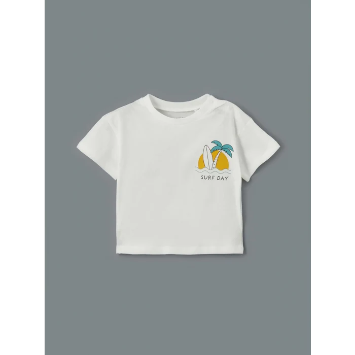 LCW baby Ekru Baskılı Erkek Bebek Tişört ve Şort 2li