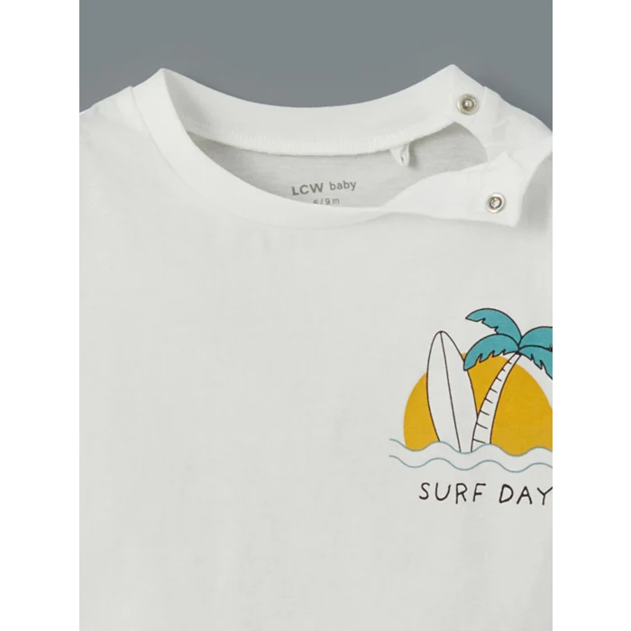 LCW baby Ekru Baskılı Erkek Bebek Tişört ve Şort 2li