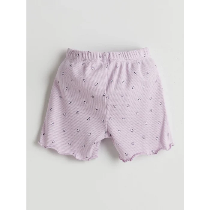 LCW baby Lila Çiçekli Kız Bebek Şortlu Pijama Takım