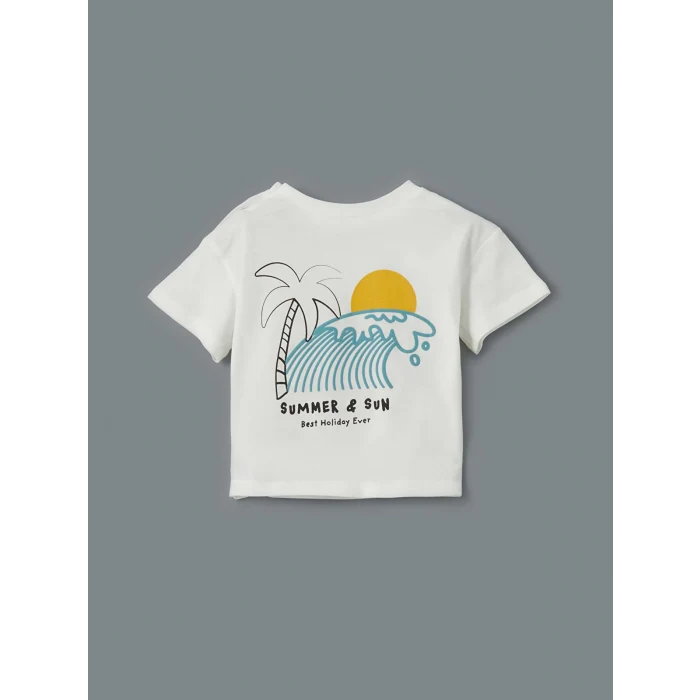 LCW baby Ekru Baskılı Erkek Bebek Tişört ve Şort 2li