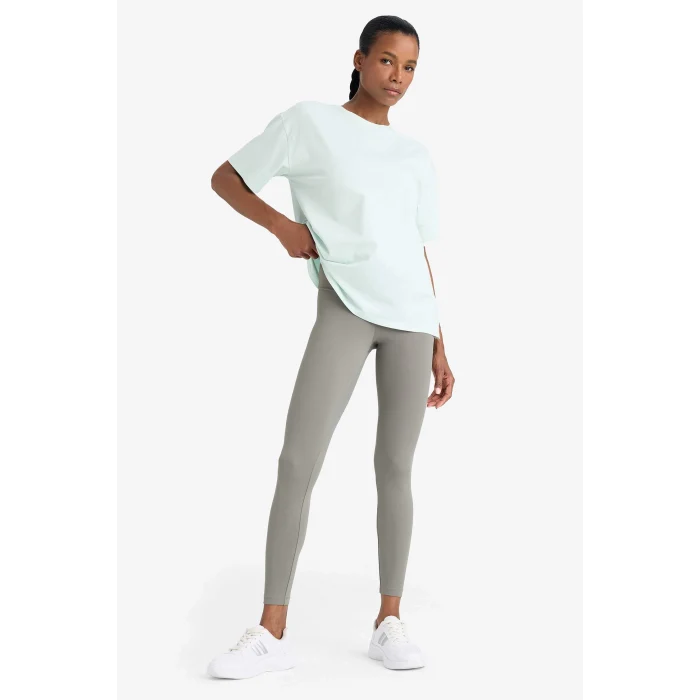 Defacto E3494 Yeşil DeFactoFit Comfort Fit Bisiklet Yaka Basic Düz  Sporcu Kısa Kollu Tişört