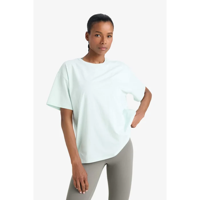 Defacto E3494 Yeşil DeFactoFit Comfort Fit Bisiklet Yaka Basic Düz  Sporcu Kısa Kollu Tişört