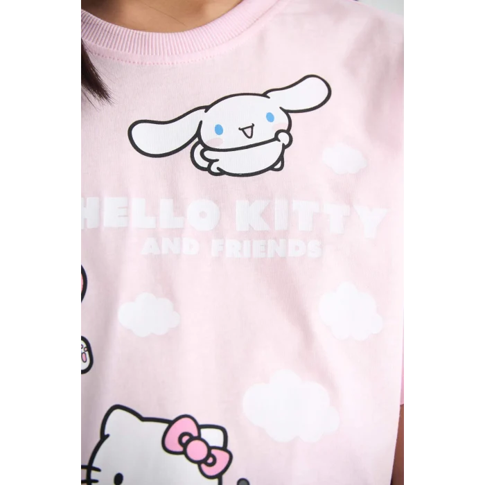 Defacto F5389 Pembe Kız Çocuk Hello Kitty Relax Fit Bisiklet Yaka Kısa Kollu Tişört