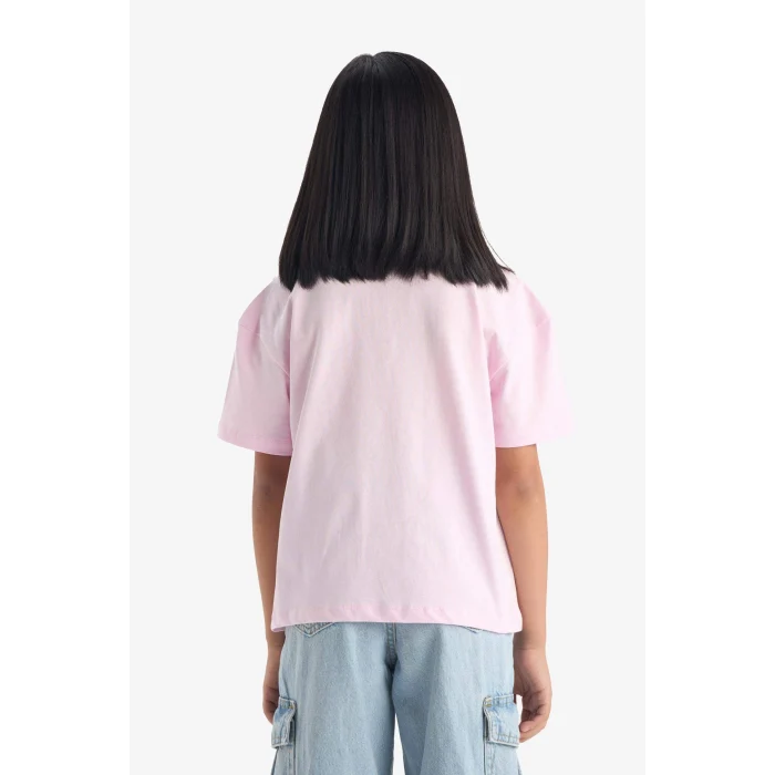 Defacto F5389 Pembe Kız Çocuk Hello Kitty Relax Fit Bisiklet Yaka Kısa Kollu Tişört