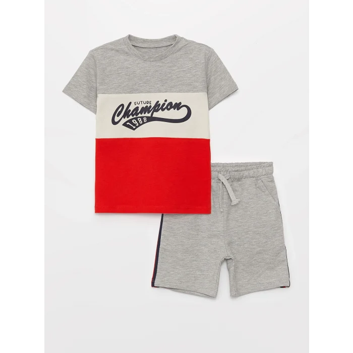 LCW baby Gri Bisiklet Yaka Erkek Bebek Takım