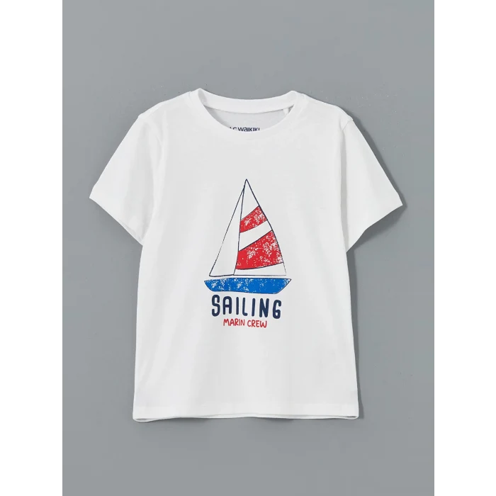 LCW Kids Beyaz Baskılı Erkek Çocuk Şortlu Pijama Takımı