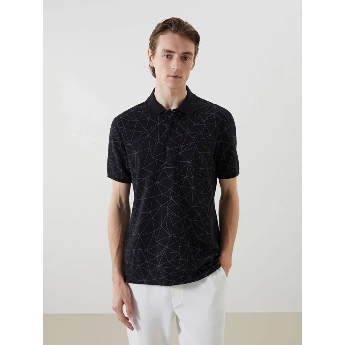 LCW Vision Siyah Polo Yaka Kısa Kollu Desenli Erkek Tişört