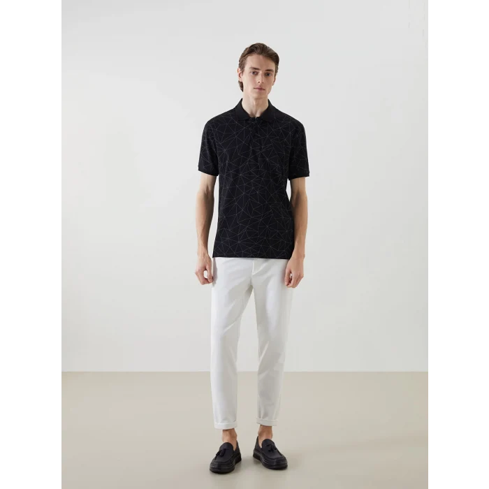 LCW Vision Siyah Polo Yaka Kısa Kollu Desenli Erkek Tişört